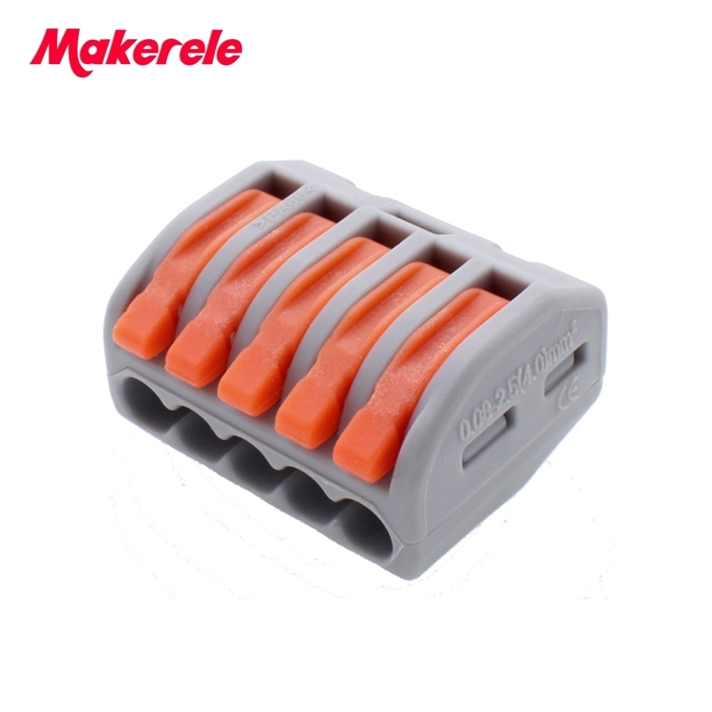 10/20/40 pcs makerele 2pct215 범용 컴팩트 와이어 배선 커넥터 레버가있는 5 핀 도체 터미널 블록 0.08-2.5mm2